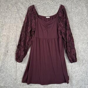 Whimsigoth Bodice Babydoll Dress Size XL Purple Lace Sleeve Mini Peasant Dark